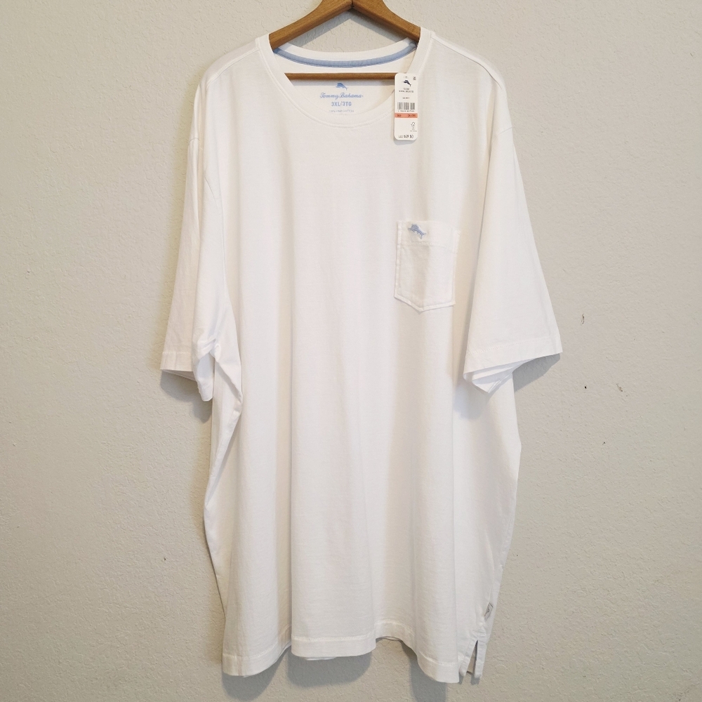 NWT Tommy Bahama 100% Pima Cotton T Shirt White Fish LOGO Stretch Men's 3XL
